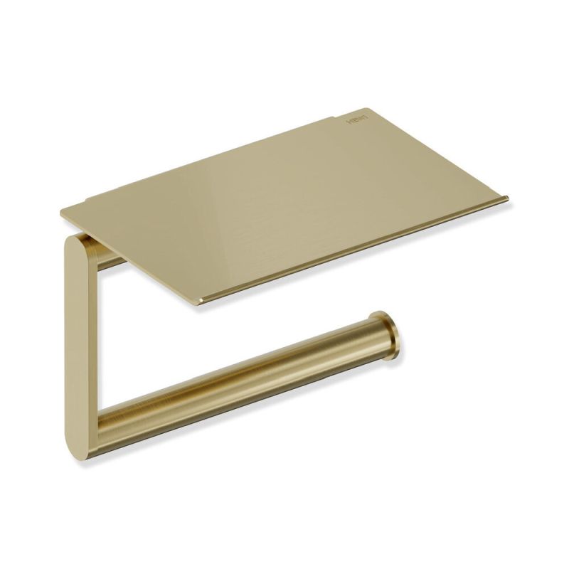 HEWI Metallics Wall Mounted Toilet Roll Holder With Shelf - Brushed Brass